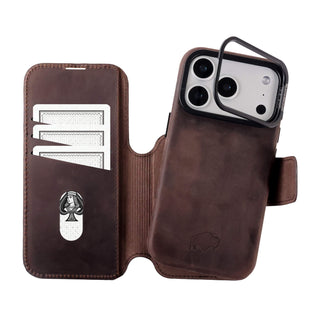 Burkley Leather 2 in 1 Wallet Case - iPhone 17 Pro, Distressed Coffee