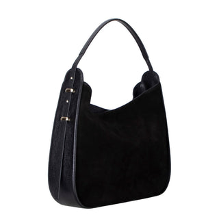 Carina Suede Leather Women's Shoulder Bag, Black