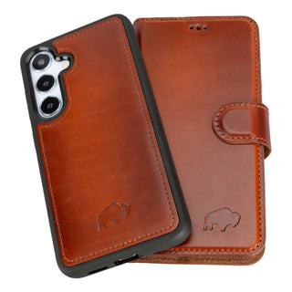 Carter Detachable Leather Wallet Case Galaxy S24, Burnished Tan