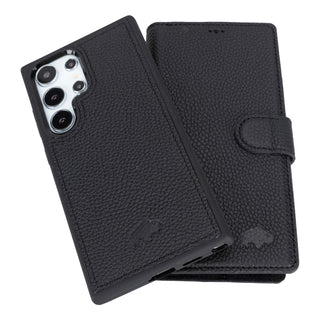 Carter Detachable Leather Wallet Case Galaxy S24 Ultra, Pebble Black