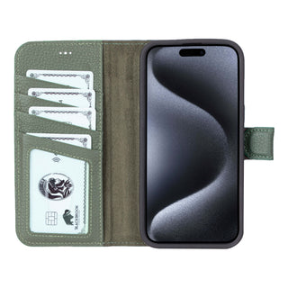 Carter Detachable Leather Wallet Case – iPhone 15 Pro Max, Pebble Green