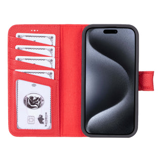 Carter Detachable Leather Wallet Case – iPhone 15 Pro Max, Pebble Red