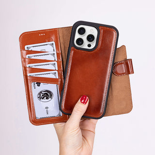 Carter Detachable Leather Wallet Case – iPhone 16 Pro Max, Burnished Tan
