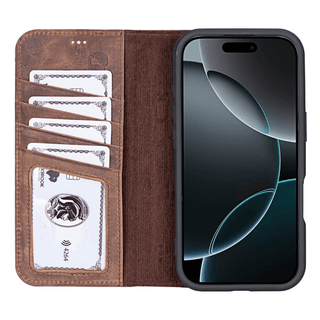 Carter Detachable Leather Wallet Case – iPhone 16 Pro Max, Distressed Coffee