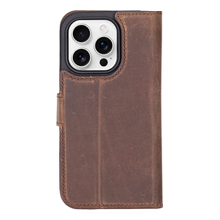 Carter Detachable Leather Wallet Case – iPhone 16 Pro Max, Distressed Coffee