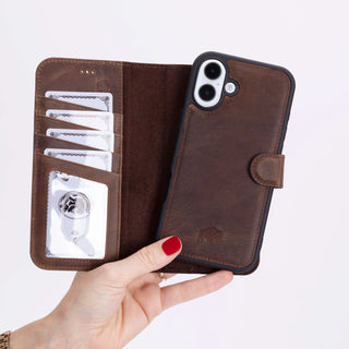 Carter Detachable Leather Wallet Case – iPhone 16 Plus, Distressed Coffee
