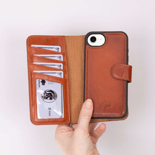 Carter Detachable Leather Wallet Case – iPhone 16e, Burnished Tan