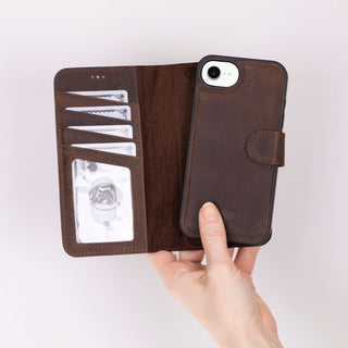 Carter Detachable Leather Wallet Case – iPhone 16e, Distressed Coffee