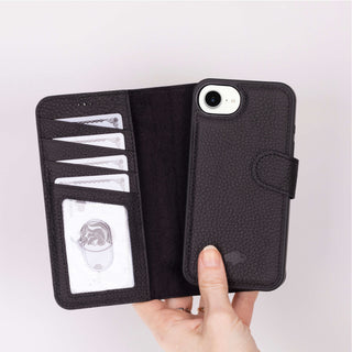 Carter Detachable Leather Wallet Case – iPhone 16e, Pebble Black