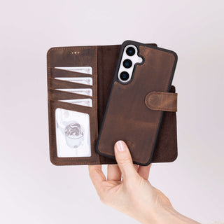 Carter Detachable Leather Wallet Case Galaxy S25 Plus, Distressed Coffee