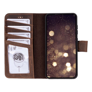 Carter Detachable Leather Wallet Case Galaxy S25 Plus, Distressed Coffee