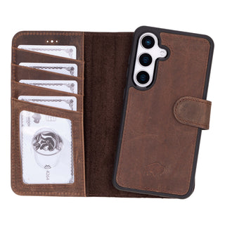 Carter Detachable Leather Wallet Case Galaxy S25 Plus, Distressed Coffee