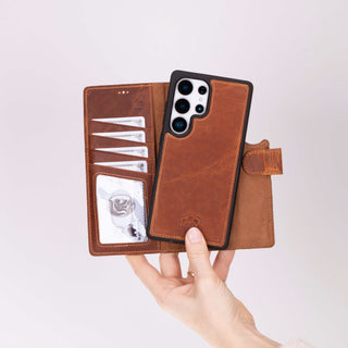 Carter Detachable Leather Wallet Case Galaxy S25 Ultra, Golden Brown