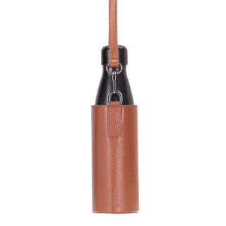 Castaway Full‑Grain Leather Crossbody Water Bottle Holder, Brown