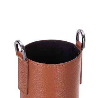 Castaway Full‑Grain Leather Crossbody Water Bottle Holder, Brown