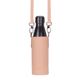 Castaway Full‑Grain Leather Crossbody Water Bottle Holder, Pink