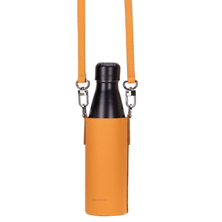 Castaway Full‑Grain Leather Crossbody Water Bottle Holder, Yellow