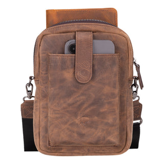 Dillon Full‑Grain Leather Crossbody Bag – Distressed Coffee