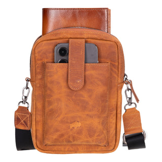 Dillon Full‑Grain Leather Crossbody Bag – Golden Brown