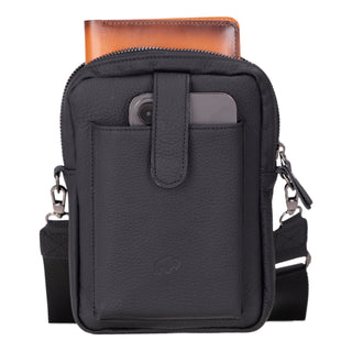 Dillon Full‑Grain Leather Crossbody Bag – Pebble Black