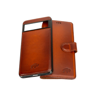 Carter Detachable Leather Wallet Case – Pixel 8, Burnished Tan