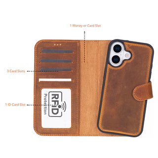 Carter Detachable Leather Wallet Case – iPhone 17, Moccasin