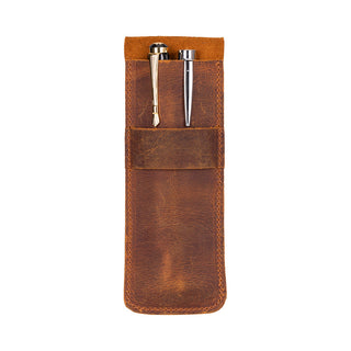 Seta Leather Pen Pouch for 2, Saddle Brown