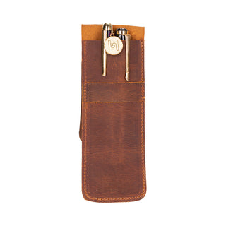 Seta Leather Pen Pouch for 2, Saddle Brown