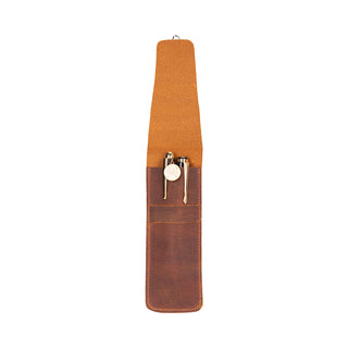 Seta Leather Pen Pouch for 2, Saddle Brown