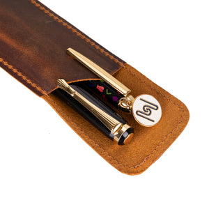Pelle Leather Pen Pouch, Saddle Brown