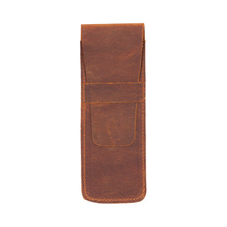 Seta Leather Pen Pouch for 2, Saddle Brown