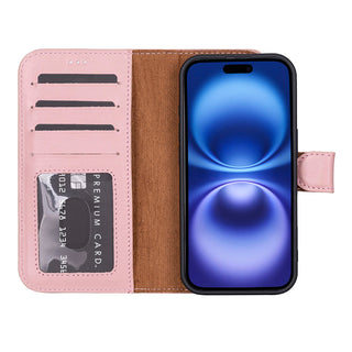 Carter Detachable Leather Wallet Case – iPhone 17, Pink