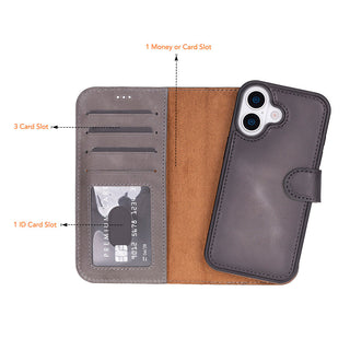 Carter Detachable Leather Wallet Case – iPhone 17, Gray