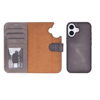 Carter Detachable Leather Wallet Case – iPhone 17, Gray