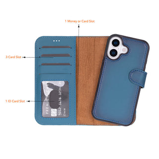 Carter Detachable Leather Wallet Case – iPhone 17, Blue