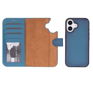 Carter Detachable Leather Wallet Case – iPhone 17, Blue