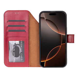Carter Detachable Leather Wallet Case – iPhone 17 Pro, Red