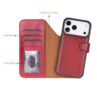 Carter Detachable Leather Wallet Case – iPhone 17 Pro, Red