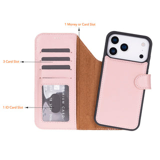 Carter Detachable Leather Wallet Case – iPhone 17 Pro Max, Pink