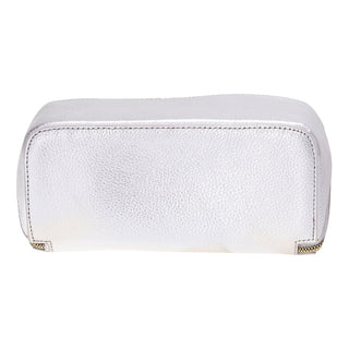 Ella Full‑Grain Leather Makeup Bag, Silver
