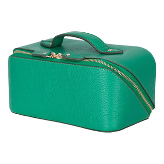 Ella Full‑Grain Leather Makeup Bag, Green