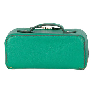Ella Full‑Grain Leather Makeup Bag, Green