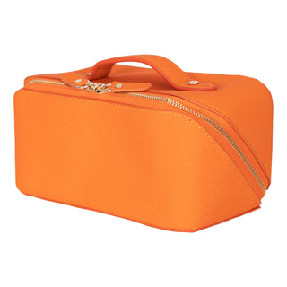 Ella Full‑Grain Leather Makeup Bag, Orange