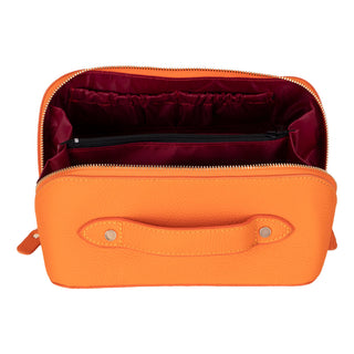 Ella Full‑Grain Leather Makeup Bag, Orange