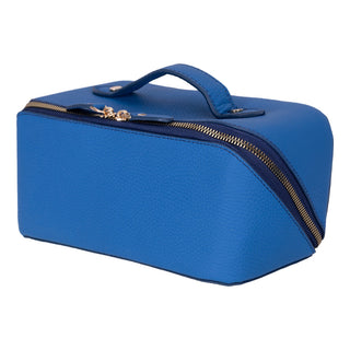Ella Full‑Grain Leather Makeup Bag, Blue