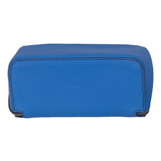 Ella Full‑Grain Leather Makeup Bag, Blue