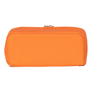 Ella Full‑Grain Leather Makeup Bag, Orange