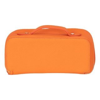 Ella Full‑Grain Leather Makeup Bag, Orange