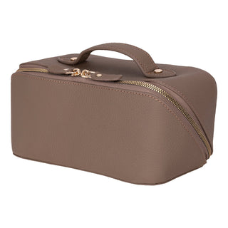 Ella Full‑Grain Leather Makeup Bag, Taupe