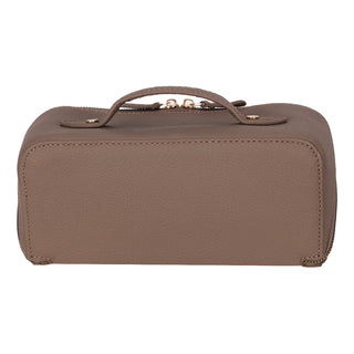 Ella Full‑Grain Leather Makeup Bag, Taupe